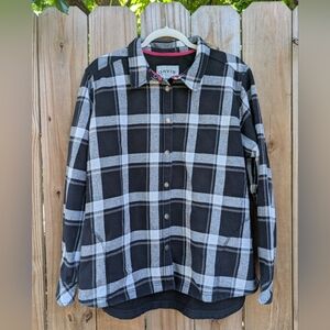 Orvis Women's Black White Plaid Fleece Lined Snap Button Shirt Jacket